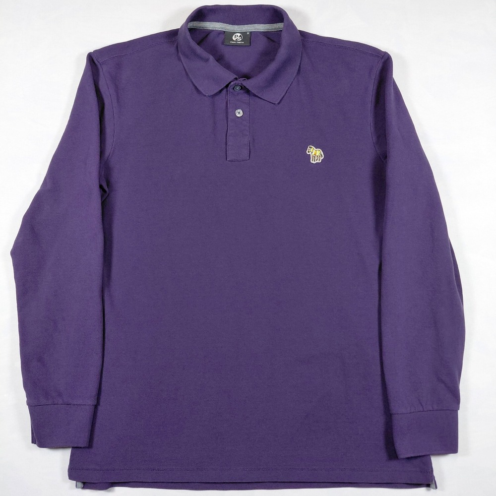 PS Paul Smith Mens Long Sleeve Zebra Logo Polo Shirt Purple Size Medium - Picture 3 of 13